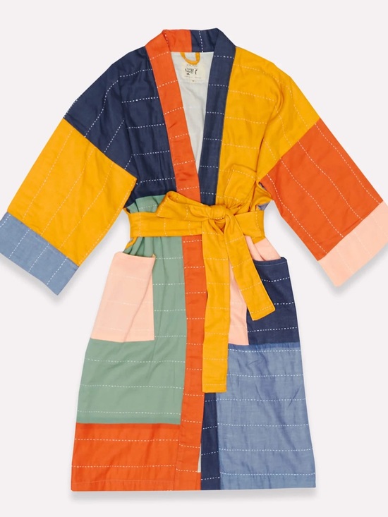 Free People Other - ANCHAL Colorblock Cotton Robe Free People Dolman Kimono Sleeve Boho Loungewear